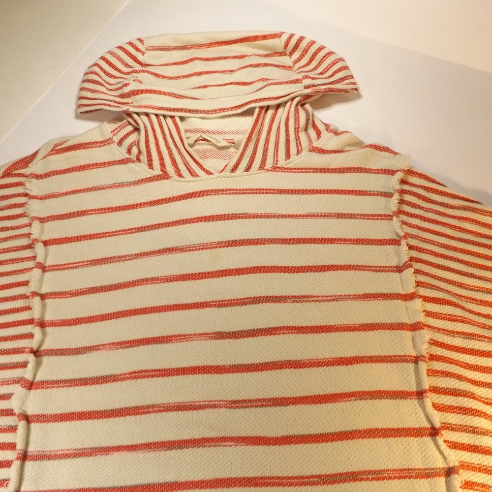 Soft Surroundings Striped Hoodie Orange Cream Raw Seam Knit PXL